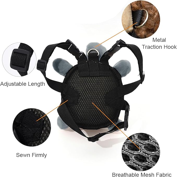 Dog Backpack Harness Puppy Self Carrier Bag Adjustable Pet Saddle Bag with D-Ring for Camping Hiking Daily Walking, Grey