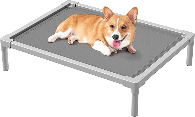 YITAHOME Cooling Elevated Dog Bed, Chew Proof Raised Pet Cot with Aluminum Frame, Breathable Textilene Mesh, Enclosed Edges, Non-Slip Feet, Durable Dog Bed for Indoors & Outdoors, Grey, 32 Inch