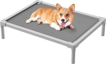 YITAHOME Cooling Elevated Dog Bed, Chew Proof Raised Pet Cot with Aluminum Frame, Breathable Textilene Mesh, Enclosed Edges, Non-Slip Feet, Durable Dog Bed for Indoors & Outdoors, Grey, 32 Inch