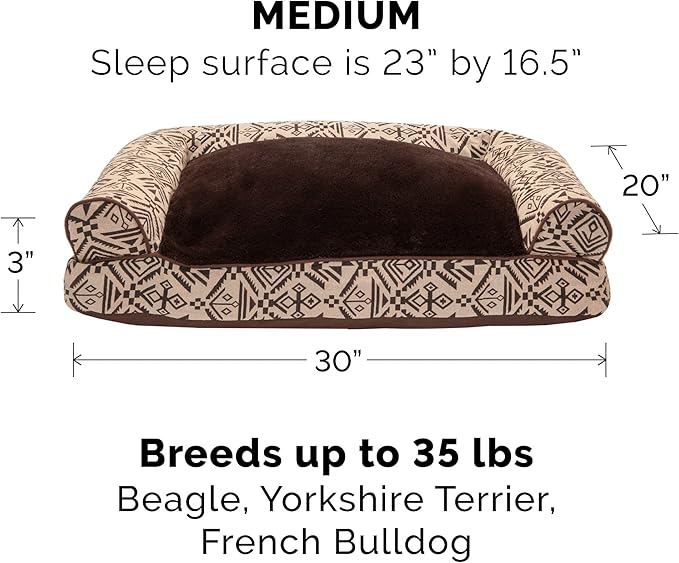 Furhaven Pillow Dog Bed for Medium/Small Dogs w/ Removable Bolsters & Washable Cover