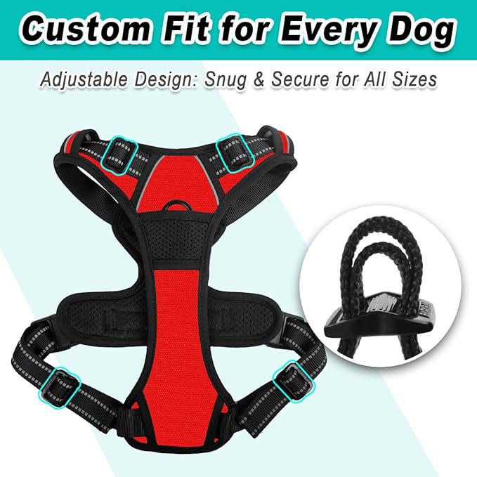 BARKBAY Dog Harness No Pull for Large Dogs - Adjustable, Reflective, Comfortable, No Choke, Heavy-Duty - Perfect for Outdoor Training, Walking, and Hiking - Strong & Durable - XL & Red