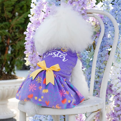 CuteBone Easter Dog Dress Velvet for Small Dogs Girl Flower Skirt Puppy Dresses Purple Dog Clothes CVA16M-D