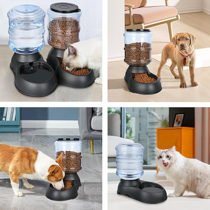 2 Pack Automatic Cat Feeder and Water Dispenser in Set Gravity Food Feeder and Waterer Pet Food Bowl for Small Medium Dog Pets Puppy Kitten Big Capacity 1 Gallon x 2