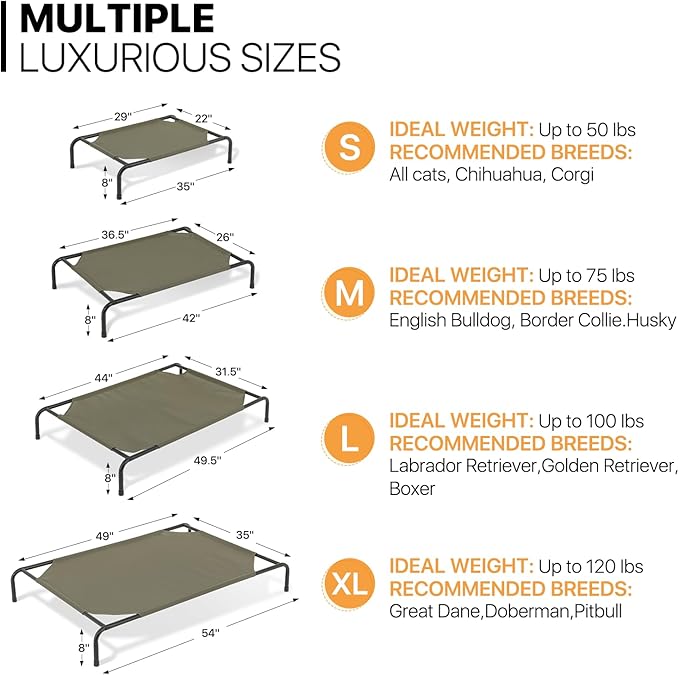 MoNiBloom Elevated Dog Bed Cooling Raised Ped Bed Portable Dog Cot for Camping or Beach 42 Inches