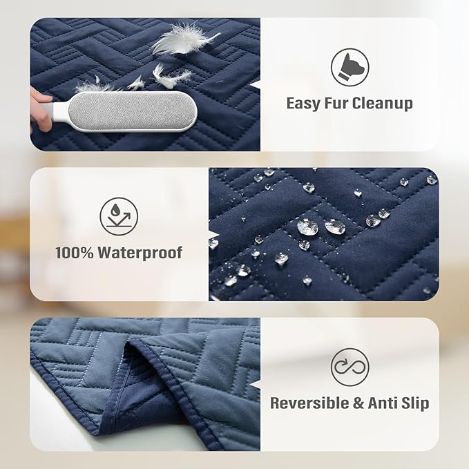 Dog Bed Cover for Pets - Blankets Rug Pads for Couch Protection Waterproof Bed Covers Dog Blanket Furniture Protector Reusable Changing Pad (Navy Blue+Stone Blue, 82"x102")