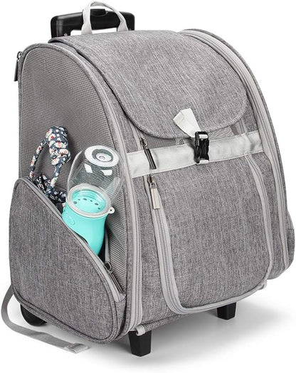 Lollimeow Pet Rolling Carrier, Dog Backpack with Wheels,Cats,Puppies Travel Bag with Wheels,Dog Trolley(Grey)