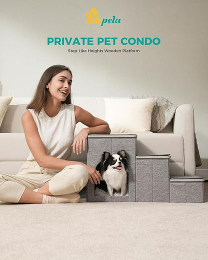 PETEPELA Cat Dog Stairs for Bed 120 lbs] 3-Step to