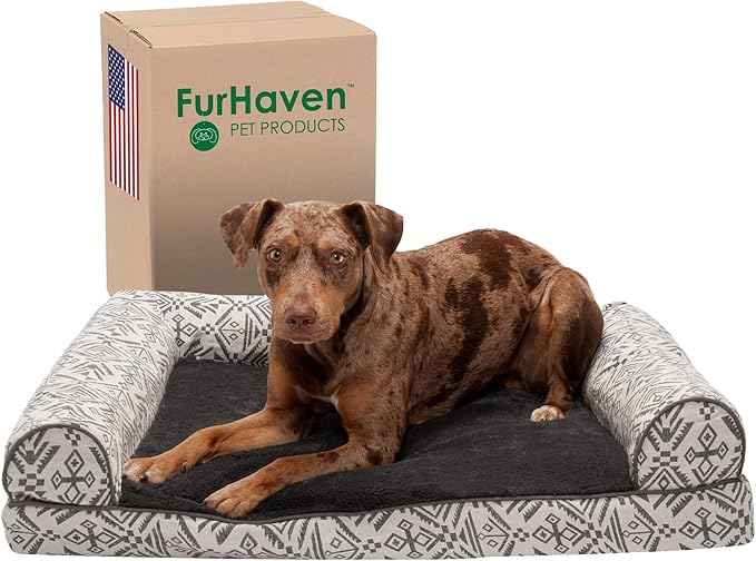 Furhaven Memory Foam Dog Bed for Large/Medium Dogs w/ Removable Bolsters & Washable Cover 55 lbs