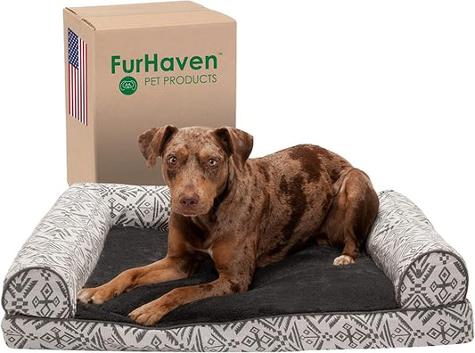 Furhaven Memory Foam Dog Bed for Large/Medium Dogs w/ Removable Bolsters & Washable Cover 55 lbs