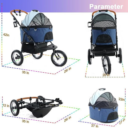 626W Upgradede Dog Stroller for Medium Dog Rope,3in1 Cat 3 Wheels
