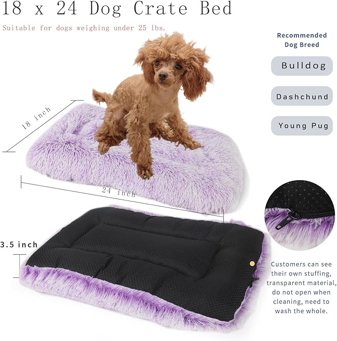 24 Inch Dog Crate Bed for Small Dogs Washable Orthopedic Flat for Inside Crate Cages Kennel House Sofa Plush Comfy Sleeping