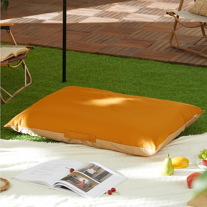 Allisandro Outdoor Dog Bed Pet Pad Tough Pet Pillow with Removable Cover, Scratch and Water Resistant, Orange/Light Brown, 40 X 30 X 4 Inches