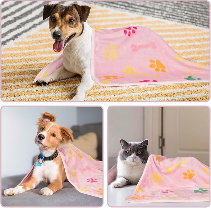 Dono 1 Pack 3 Dog Blankets, Soft Fluffy Fleece Pet Blanket Warm Sleep Mat Paw Print Design Puppy Kitten Throw Blanket Doggy Mat, Blanket for Dogs