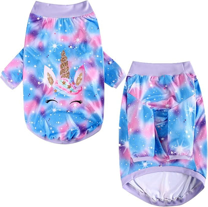 Dog Blue Purple Tiedye T Shirts Shining Unicorn Pattern Printed Pet Shirt Softable Pajamas for Large Dogs (3XL, Blue)
