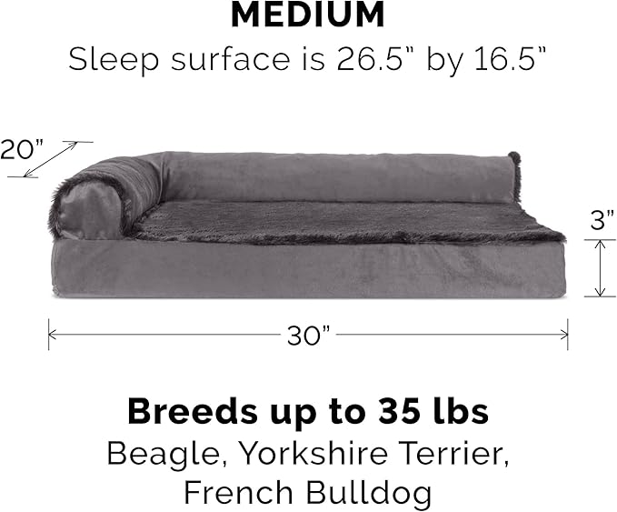 Furhaven Memory Foam Dog Bed for Medium/Small Dogs w/ Removable Bolsters & Washable Cover 35 lbs