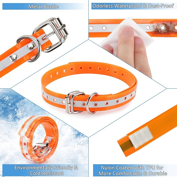 Replacement Collar Strap 3/4',Reflective,Adjustable,Metal Buckled,Waterproof Pack2)