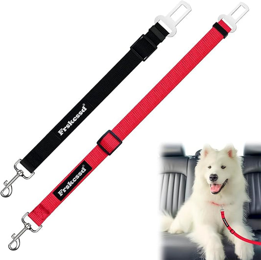 2 PCS Dog Seat Belt for Car Frskcssd Adjustable Dog Car Harness Heavy Duty Nylon Dog Safety Seat Belt Durable Pet Seat Belts for Small & Large Dogs Supports All Cars Quick & Easy Installation (Red)