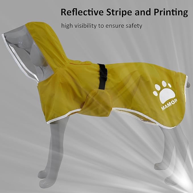MAMORE Dog Raincoat Hooded Poncho,Waterproof Dog Rain Coat with Reflective Strip, Adjustable Lightweight Dog Rain Jacket with Double Layer for Large Medium Small Dogs (Yellow, XXX-Large)