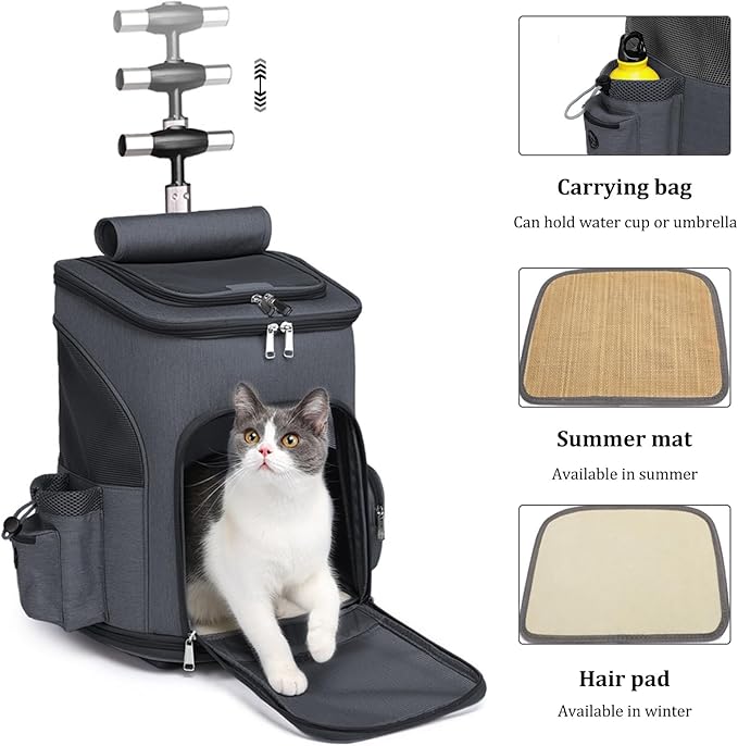 Wheeled Pet Carrier Backpack Breathable Pet Carrier with Wheels Collapsible Dog Backpack Carrier for Small Dogs Cats Puppy Dog Stroller Travel Carrier… (Black)