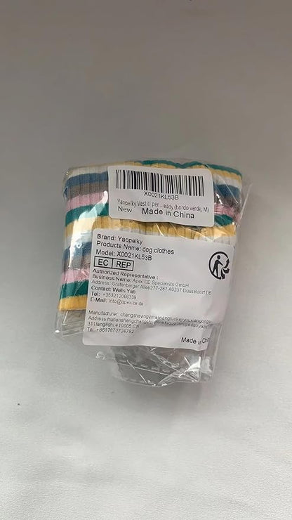 Small Medium Dog Clothes Rainbow Striped Dog Shirts Stretchable Long Sleeve Cat T-Shirt Pet Outfits for Chihuahua Yorkie Teddy (Green Edge