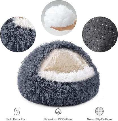 NOYAL Dog Bed Round Hooded Plush Cat Cave