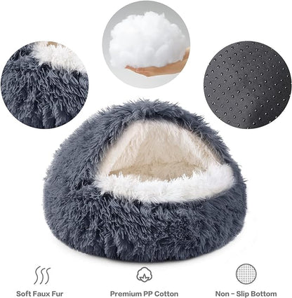 NOYAL Dog Bed Round Hooded Plush Cat Cave