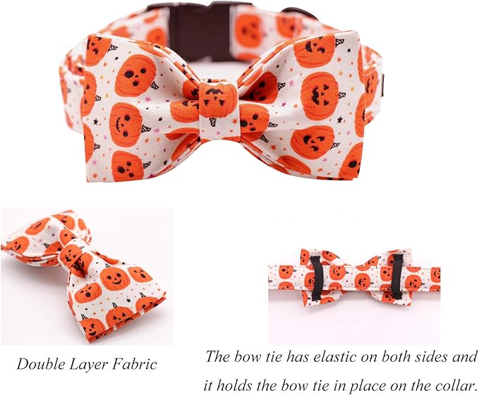 Lionet Paws Soft Comfortable Halloween Bowtie Dog Collar with Metal Buckle Adjustable Collars for X-Large Dogs Gift 16-26in
