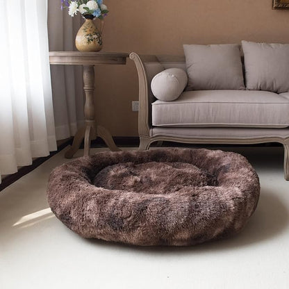 Oval Calming Donut Cuddler Dog Bed Bed(30"/36"/43") for (XL(36"x27"x7"), Brown2021)