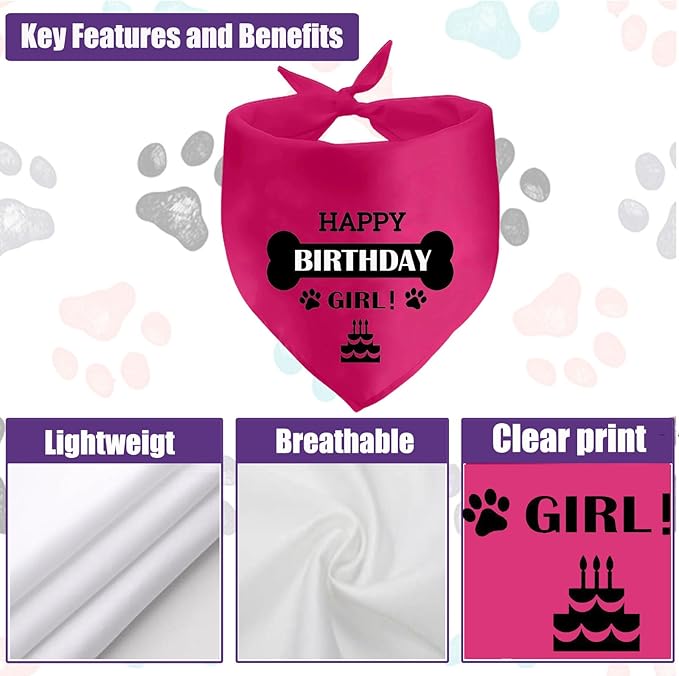 Dog Birthday Bandanas Dog Birthday Girl Dogs Pet Scarf Photo Prop Accessories for Dog Lover Dog Birthday Party Supplies for Small Medium Larger Dogs, Pink
