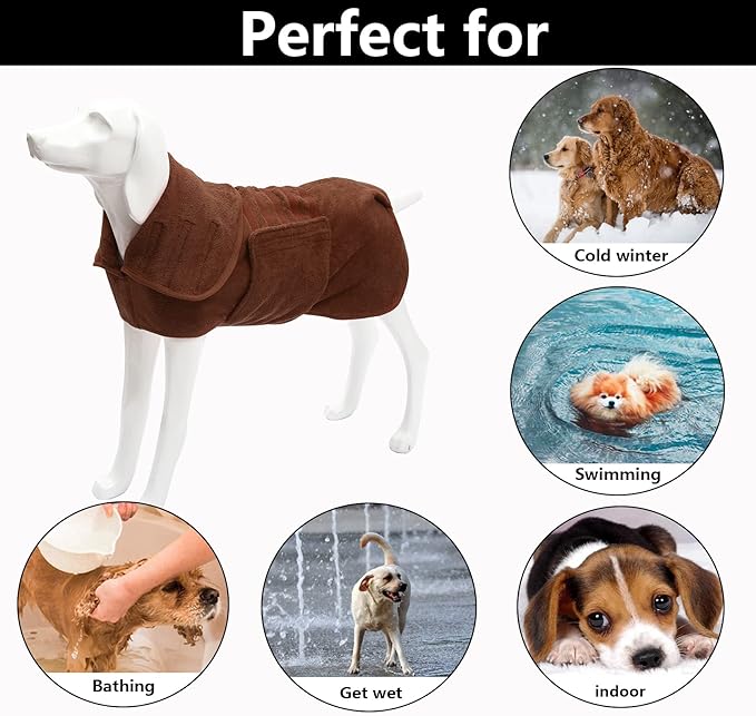 Geyecete Dog Drying Coat -Dry Fast Dog Bag - Dog Bathrobe Towel - Microfibre Fast Drying Super Absorbent Pet Dog Cat Bath Robe Towel,Luxuriously Soft-Khaki-XXXL