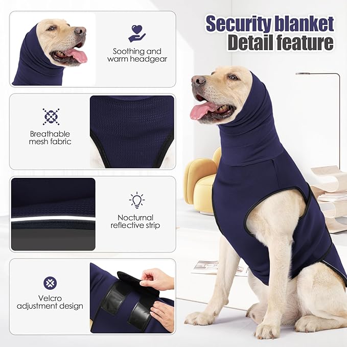 Dog Anxiety Jacket, Dog Shirt with Turtleneck, Breathable Calming Vest, Indoor and Outdoor Separated Pet Jacket (Navy blue, Medium)