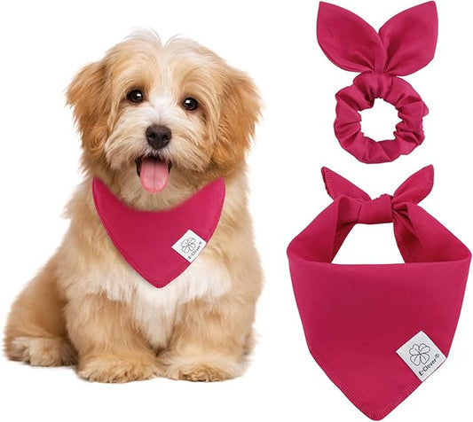 E-Clover Dog Bandanas & Matching Scrunchie-Solid Color Dog