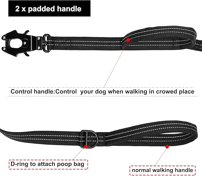 ICEFANG Tactical Dog Leash K9 Training 2 Control (6ft,Reflective Black)