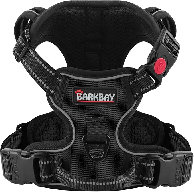 BARKBAY Dog Harness No Pull 3 Buckles for Large Dogs - Adjustable, Reflective, Comfortable, No Choke, Heavy-Duty - Perfect for Outdoor Training, Walking, and Hiking - Strong & Durable - L & Black