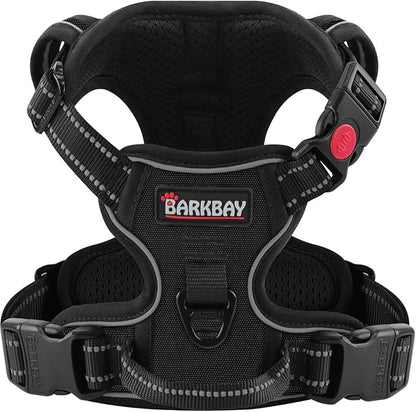 BARKBAY Dog Harness No Pull 3 Buckles for Large Dogs - Adjustable, Reflective, Comfortable, No Choke, Heavy-Duty - Perfect for Outdoor Training, Walking, and Hiking - Strong & Durable - L & Black