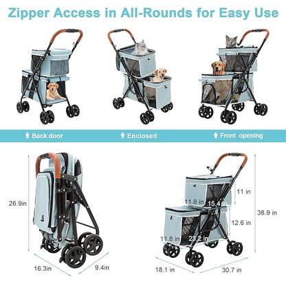Double Pet Stroller for Dogs and Cats 4 Wheels,