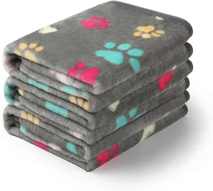 Luciphia 1 Pack 3 Blankets Fluffy Premium Fleece Pet Blanket Flannel Paw Printed Throw for Dog Cat(Medium 30x20'', Grey)