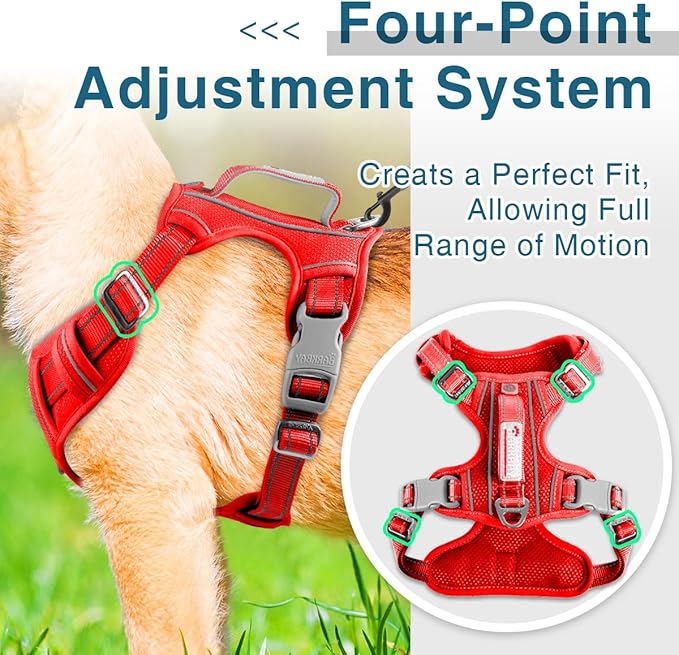 BARKBAY Dog Harness No Pull with ID Tag Pocket - Heavy Duty, Reflective, Easy Control for Large Dogs (Red,S)