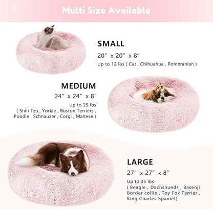 Western Home Faux Fur Dog Bed & Cat Bed, Original Calming Dog Bed for Small Medium Large Pets, Anti Anxiety Donut Cuddler Round Warm Washable Cat Bed for Indoor Cats(24", Pink)