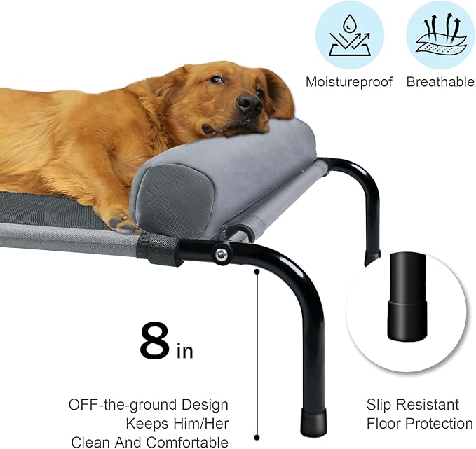 Large Elevated Dog Bed with Pillows and Ice Pack