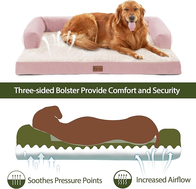 XXL Dog Bed with Bolsters, Orthopedic Dog Beds for Extra Large Dogs, Waterproof Dog Beds XLarge, Memory Foam Dog Bed with Removable Washable Cover, Nonskid Bottom (XX-Large,Pink)