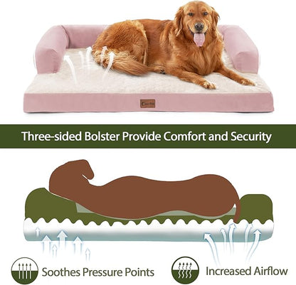 XXL Dog Bed with Bolsters, Orthopedic Dog Beds for Extra Large Dogs, Waterproof Dog Beds XLarge, Memory Foam Dog Bed with Removable Washable Cover, Nonskid Bottom (XX-Large,Pink)