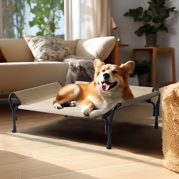 Veehoo Medium Elevated Dog Bed 35"L x 26"W x 11"H, Beige