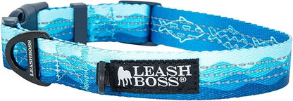 Leashboss Patterned Reflective Dog Collar 13.5"-19.5" Neck 1" Wide,