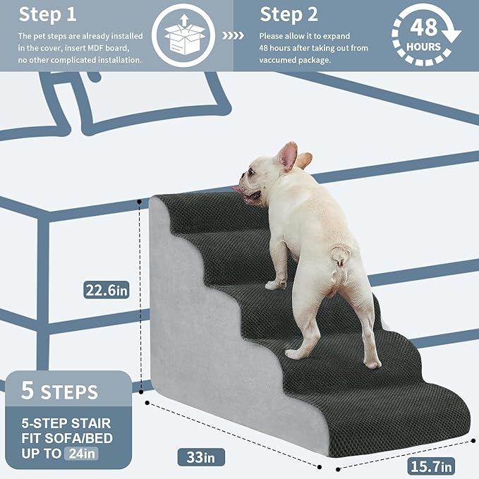 BOMOVA Dog Stairs for Small Dogs 5-Step Dog 2/3/4/5 Steps