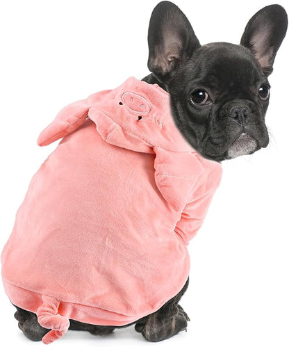 DELIFUR Dog Halloween Pig Costume - Boston Terrier Adorable Pig Holiday Outfit Cute Hoodie Halloween Cosplay Costume Animal for Small and Medium Dog (Pig, Back: 19.5")