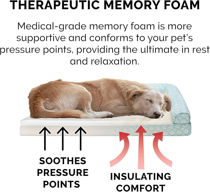 Furhaven Cozy Memory Foam Dog Bed for Large Dogs w/ Removable Bolsters & Washable Cover 95 lbs