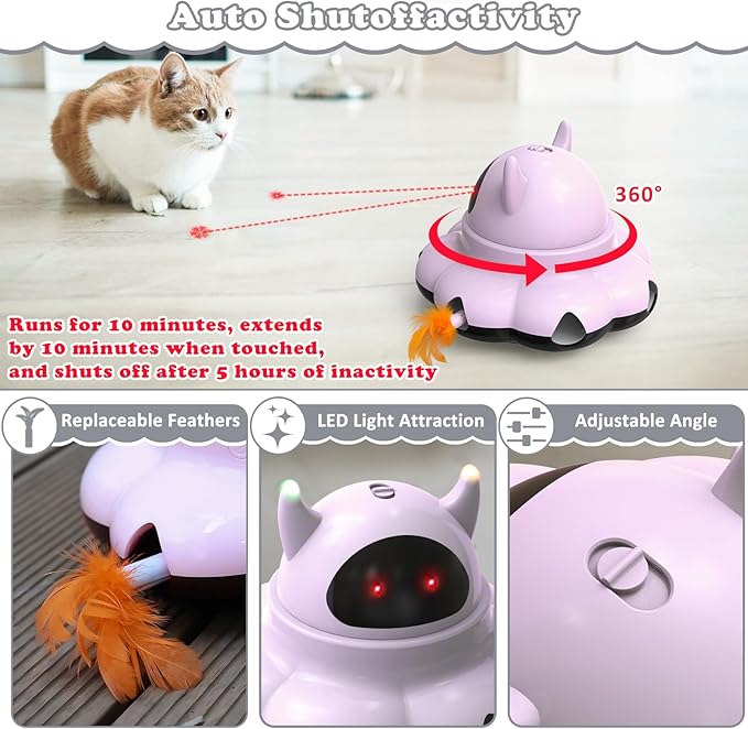 Cat Toys Interactive Feather Automatic Laser Puzzle Kitten Toy for Indoor,Rechargeable,Pink