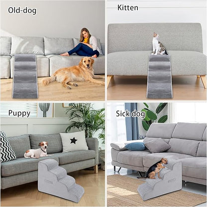 High Density Foam Dog Stairs Steps 20.8’’ Non-Slip 4-Tiers (Grey)