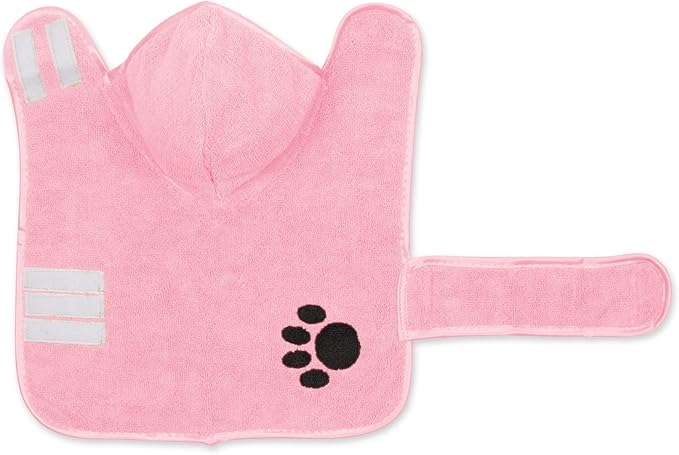 Bone Dry Pet Robe Collection, Embroidered Absorbent Microfiber Bath Robe with Adjustable Closure, for Dogs & Cats, X-Small, Pink